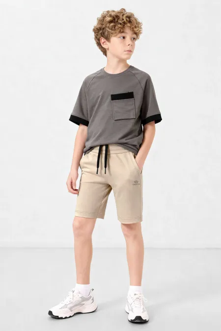 Short de sport basique beige coupe standard pour garçon Tommlife Wholesale - 11303