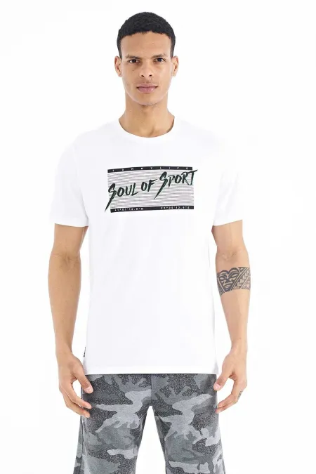 Tommylife Wholesale White Text Pattern Printed Standard Fit Crew Neck Men's T-Shirt - 88172