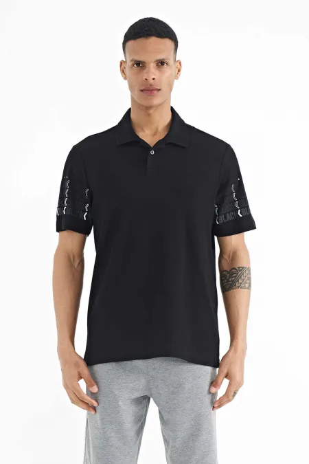 T-shirt homme Tommylife Wholesale, manches noires imprimées, col polo, coupe standard - 88240