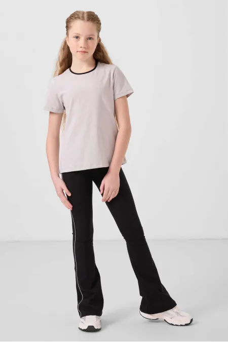 Ensemble de leggings évasés basiques à col rond en coton Tommylife pour filles, taille standard, référence 75192, noir pierre