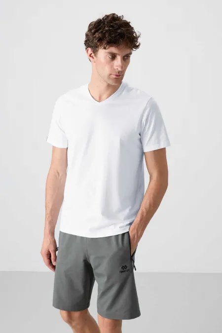 T-shirt basique Tommylife pour homme, col en V, coupe standard, blanc, référence 87912.