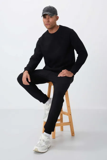 Tommylife Toptan Rahat Kalıp Basic Erkek Eşofman Takım 85265 Siyah