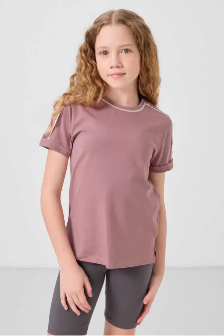 Tommylife Wholesale Cotton Crew Neck Oversize Fit Printed Girls' T-Shirt 75177 Rose Pink