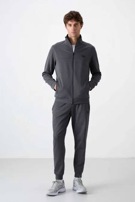 Tommylife Toptan Hugo Rahat Kalıp Jogger Erkek Eşofman Takım 85198 Koyu Gri