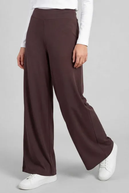 Tommylife Wholesale Brown Comfort Fit Wide Leg Corset Palazzo Women's Trousers - 94681 Tommylife Wholesale Brown Comfort Fit Wide Leg Corset Palazzo Women's Trousers - 94681