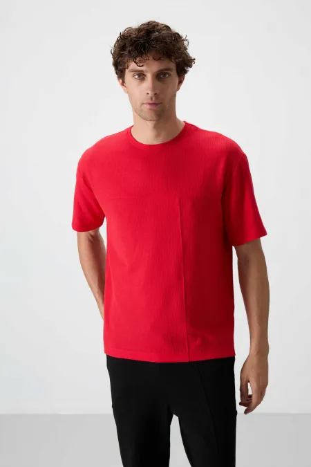 Tommylife Toptan O Yaka Oversize Basic Erkek T-Shirt 88380 Kırmızı