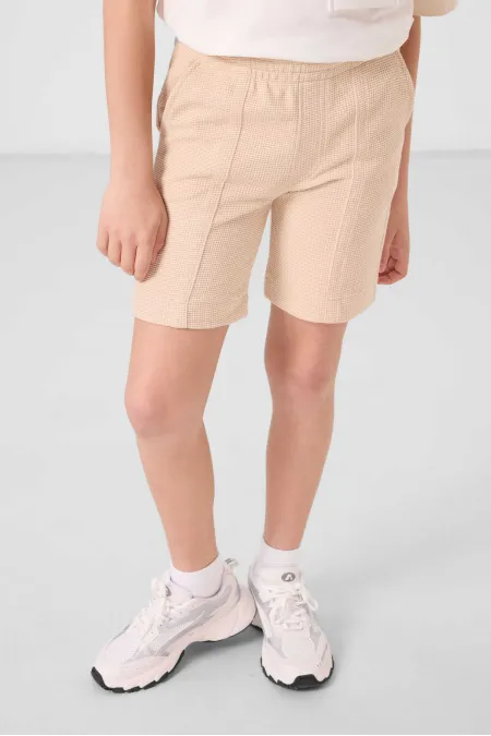 Short basique pour garçon Tommylife, en coton doux texturé, coupe standard, beige, référence 11289.