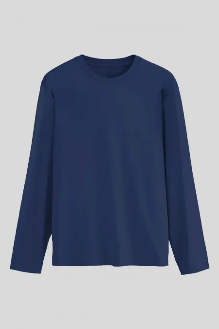 Tommylife Toptan İndigo Standart Fit Basic O Yaka Uzun Kollu İnce Erkek T-Shirt - 87997