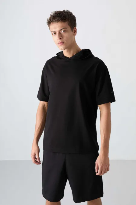 Tommylife Wholesale Hooded Oversize Basic Men's T-Shirt 88352 Black