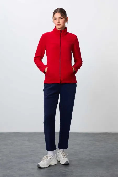 Ensemble de survêtement en polaire Tommylife Wholesale pour femme, coupe classique, col montant, taille oversize, rouge et marine (réf. 95339).
