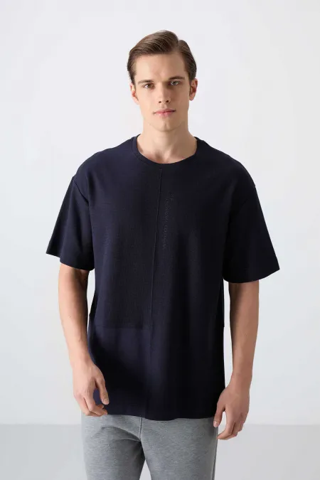 Tommylife Wholesale Crew Neck Oversize Basic Men's T-Shirt 88337 Navy Blue