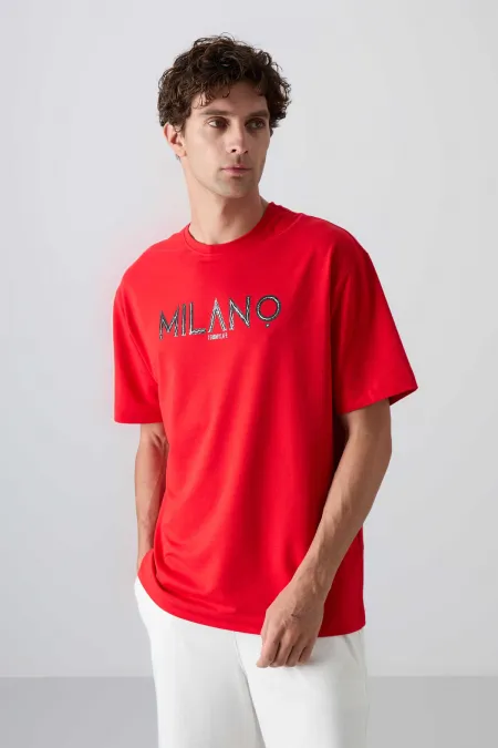 Tommylife Wholesale Crew Neck Oversize Printed Men's T-Shirt 88345 Fiesta