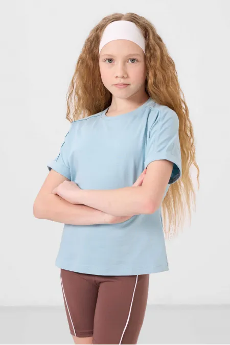 T-shirt basique Tommylife en coton, col rond, coupe oversize, pour fille, bleu clair, référence 75182.