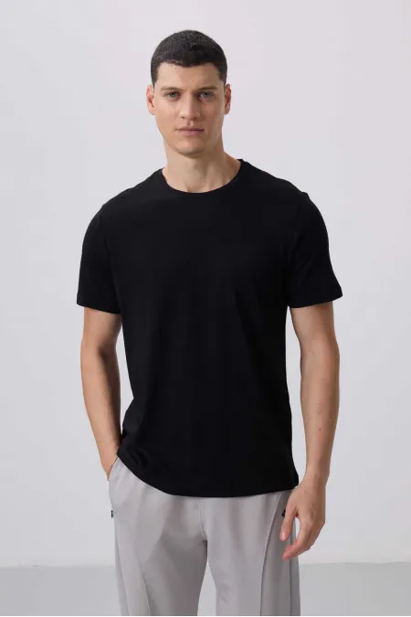 T-shirt basique Tommylife Wholesale à col rond et coupe standard pour homme, noir, référence 87911