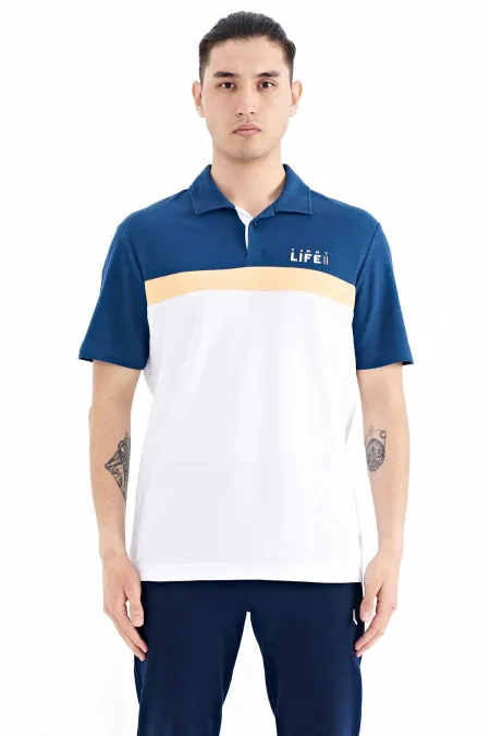 Tommylife Wholesale White Gradient Polo Collar Standard Fit Men's T-Shirt - 88238