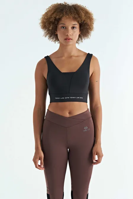 Bustier Tommylife pour femme, imprimé texte noir, color block, coupe slim, tissu scuba - 97271