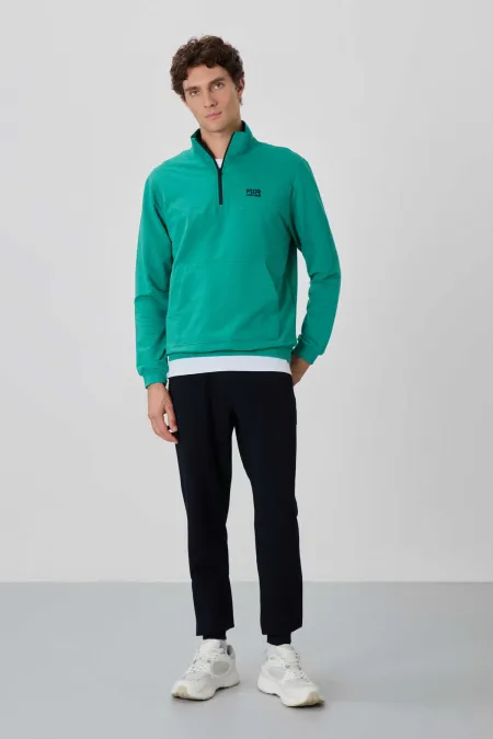 Tommylife Wholesale Herbert Standard Fit Stand-Up Collar Men's Tracksuit Set 85233 Sea Green - Navy Blue