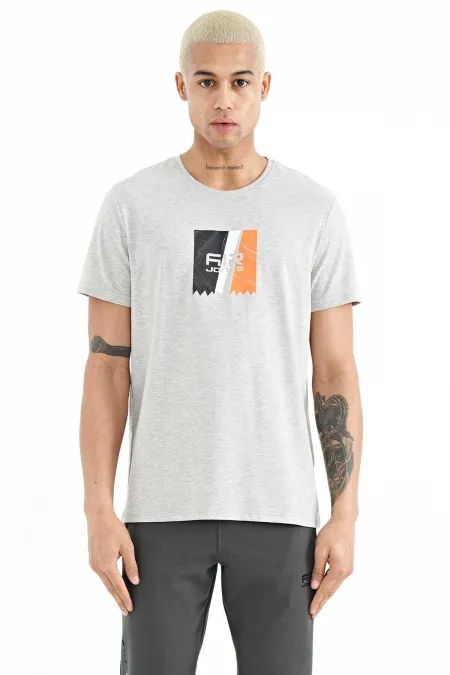 Tommylife Wholesale Frank O Neck Standard Fit Printed Men's T-Shirt 88219 Grey Melange