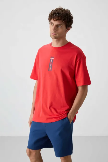 Tommylife Wholesale Crew Neck Oversize Printed Men's T-Shirt 88360 Fiesta