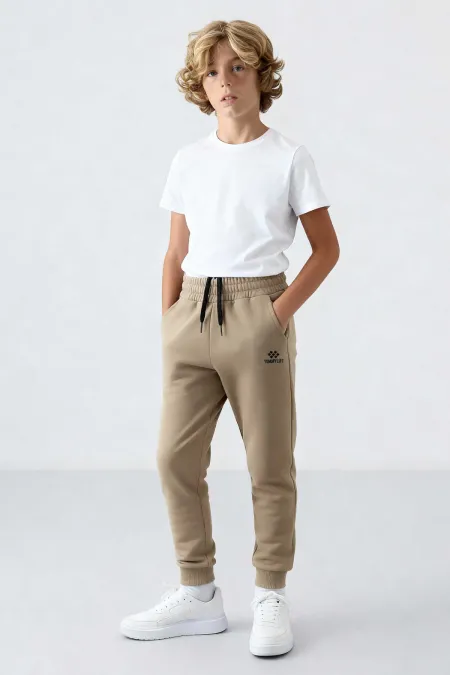 Pantalon de survêtement fin à revers standard beige foncé Tommlife Wholesale pour garçon - 11062