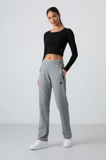 Pantalon de survêtement Tommylife pour femme, gris chiné, avec poches zippées, coupe confortable et jambes classiques - 94195