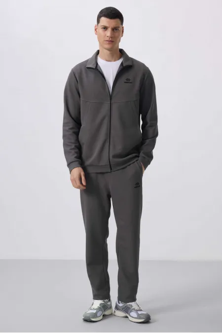 Tommylife Wholesale Surface Textured Comfortable Form Men's Tracksuit 85273 Dark Gray