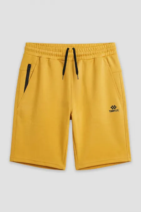 Short moutarde pour homme Tommylife en gros, avec poches zippées et cordon de serrage - 81211