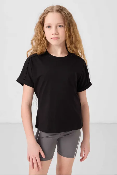 T-shirt basique Tommylife pour fille, col rond, coupe oversize, en coton, noir, référence 75182.