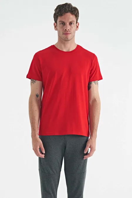 Tommylife Wholesale Calvin Klein Crew Neck Standard Fit Basic Men's T-Shirt 88245 Red