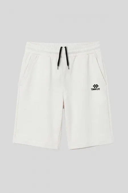 Short basique pour homme Tommylife Wholesale Off-White à cordon de serrage, coupe standard - 81212