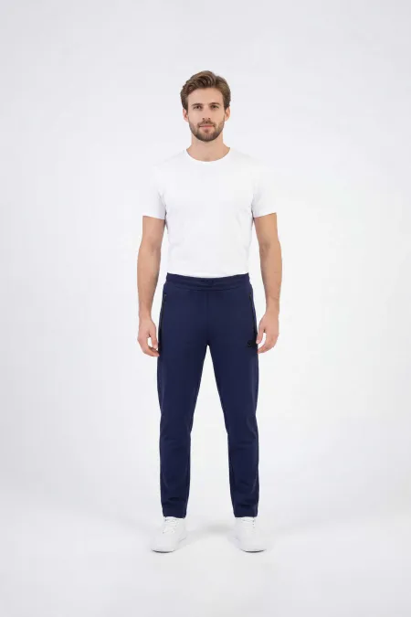 Tommylife Toptan Lacivert Basic Fermuar Cepli Klasik Paça Büyük Beden Erkek Eşofman Alt - 84508