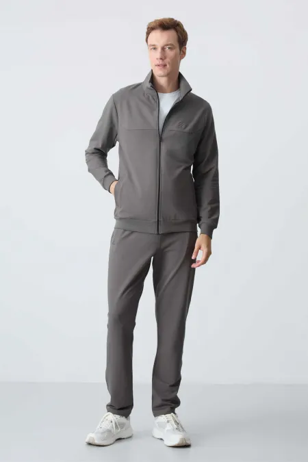 Tommylife Wholesale Relaxed Fit Basic Men's Tracksuit Set 85260 Dark Gray