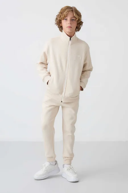 Ensemble de survêtement Tommylife pour garçon de 7 à 15 ans, col montant, beige, réf. 11256.