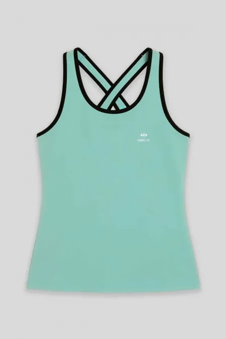 Débardeur de sport Tommylife Wholesale vert aqua pour femme, sans manches, coupe standard, bandoulière - 97094