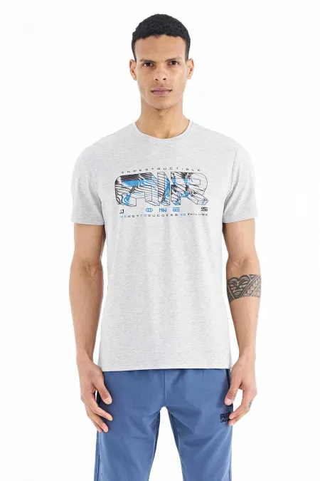 Tommylife Wholesale Oscar Crew Neck Standard Fit Printed Men's T-Shirt 88226 Grey Melange