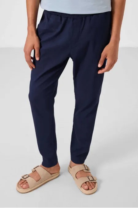 Pantalon chino extensible léger, coupe standard, tissé, Tommylife Wholesale, bleu marine, référence 82177