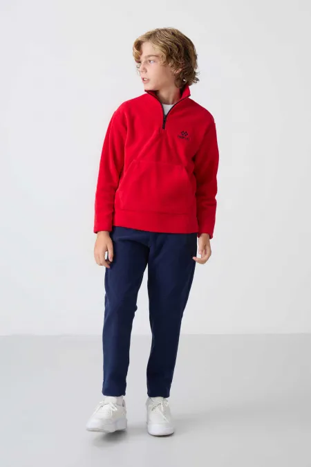 Ensemble de survêtement en polaire à col montant Tommylife Wholesale pour garçon, style serveur, référence 11218, rouge et marine