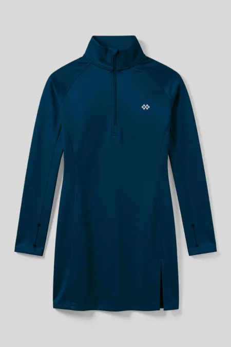 Tommlife Wholesale Indigo Half Zipper Stand Collar Standard Fit Women's Sports Tunic - 97309