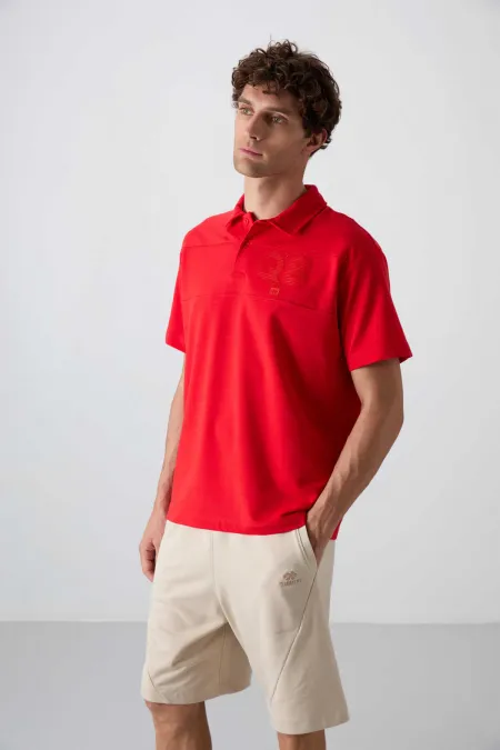 Tommylife Wholesale Polo Collar Oversize Printed Men's T-Shirt 88347 Fiesta