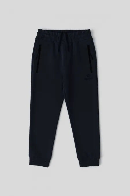 Pantalon de jogging garçon Tommylife, bleu marine, basique, à poches zippées et taille à cordon de serrage - 10798