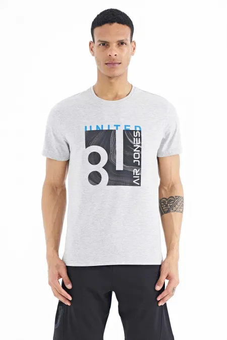 Tommylife Wholesale George Crew Neck Standard Fit Printed Men's T-Shirt 88220 Grey Melange