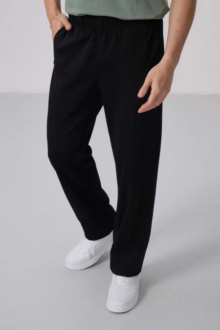 Pantalon Palazzo texturé coupe standard pour homme Tommylife en gros 82171 Noir