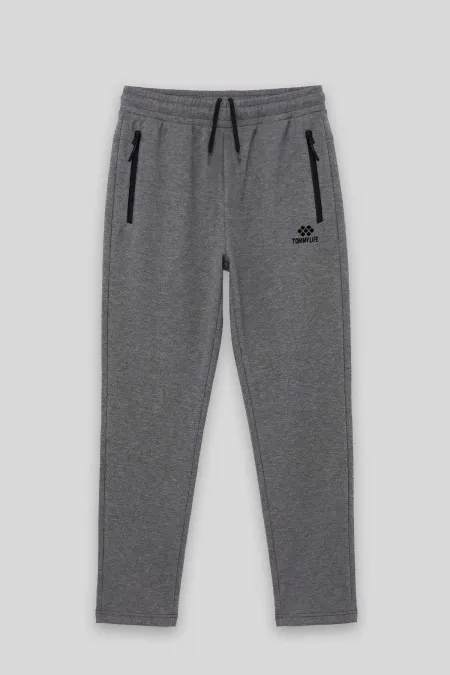 Tommylife Toptan Antrasit Melanj Basic Belden Bağcıklı Klasik Paça Erkek Büyük Beden Eşofman Alt - 84844