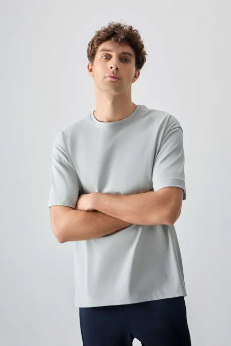 Tommylife Toptan O Yaka Oversize Basic Erkek T-Shirt 88353 Taş