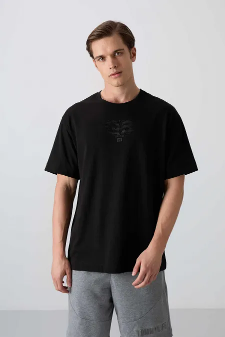Tommylife Wholesale Crew Neck Oversize Printed Men's T-Shirt 88333 Black