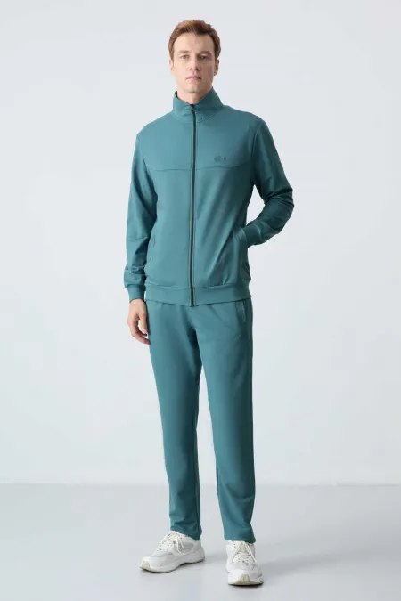 Tommylife Wholesale Relaxed Fit Basic Men's Tracksuit Set 85260 Forest Green