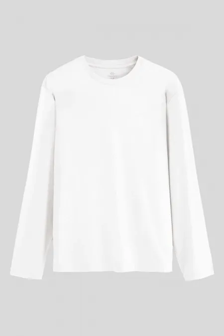 Tommylife Toptan Beyaz Standart Fit Basic O Yaka Uzun Kollu İnce Erkek T-Shirt - 87997