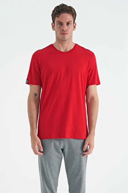 T-shirt basique Tommylife Wholesale à col rond et coupe standard pour homme, rouge, référence 87911