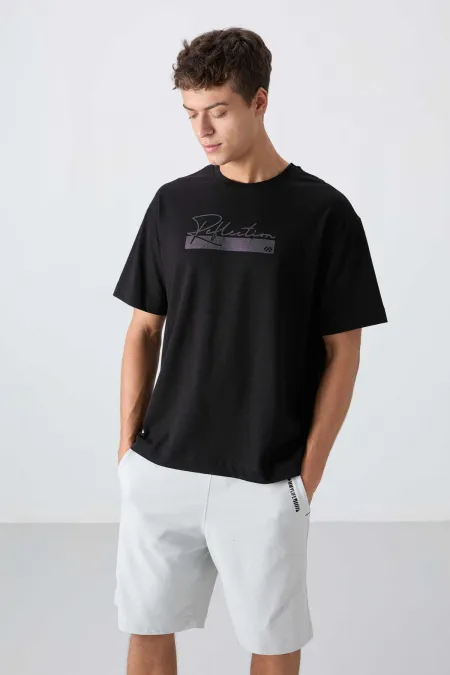 Tommylife Wholesale Crew Neck Oversize Printed Men's T-Shirt 88334 Black