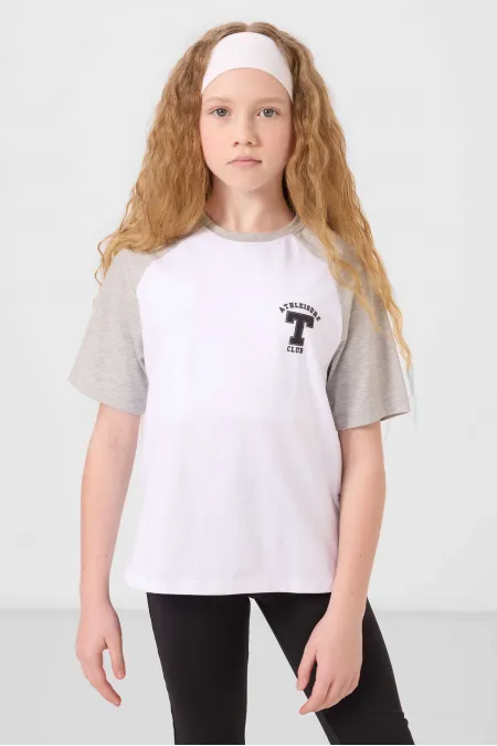 T-shirt Tommylife Wholesale en coton imprimé à col rond et coupe oversize pour filles, référence 75179, blanc